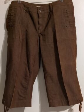 Roaman's Brown Cropped Linen-Blend Pants Women's 16w